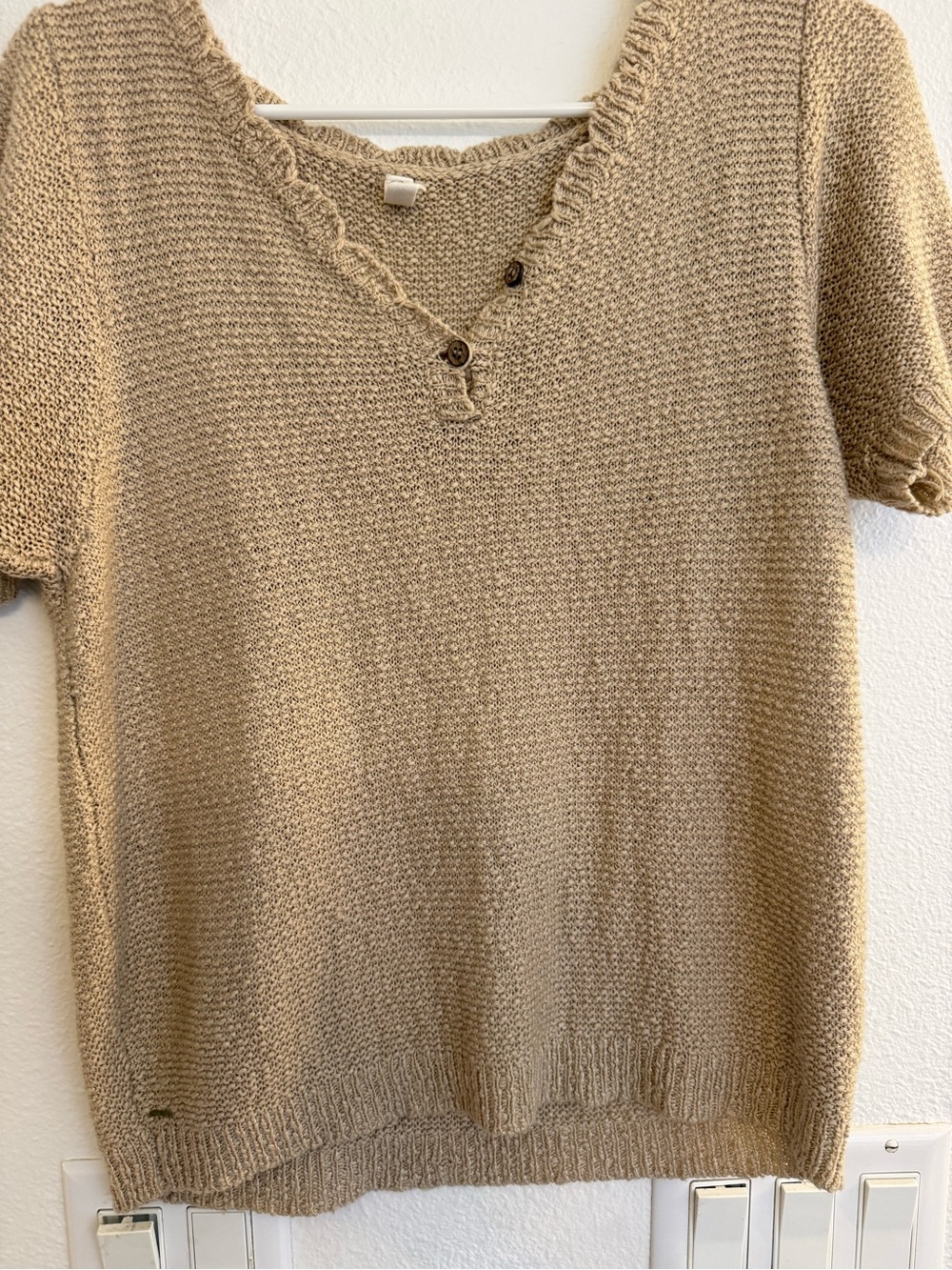 Wishlist Neutral Beige Knit Button V-Neck Top